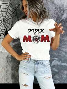 Camia con Estampado Spider Mama, Cuello Redondo, Transpirable, Cómoda y Suave, Ropa de Primavera Verano para Mujer, Nuevas Camias Casuales para Hombre y Mujer, Transpirable y cómoda. - Blanco - Ver 3