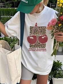 Camiseta para Mujer con Estampado de Fiesta, Cuello Redondo, Manga Corta, Diseño Oversized, Ideal para Fiestas - Negro - Ver 1