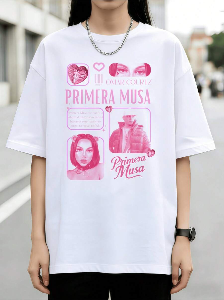 Puerto Rican Rapper Omar Courtz Primera Musa Pink Y2K Style Cotton T-Shirt - White - View 1