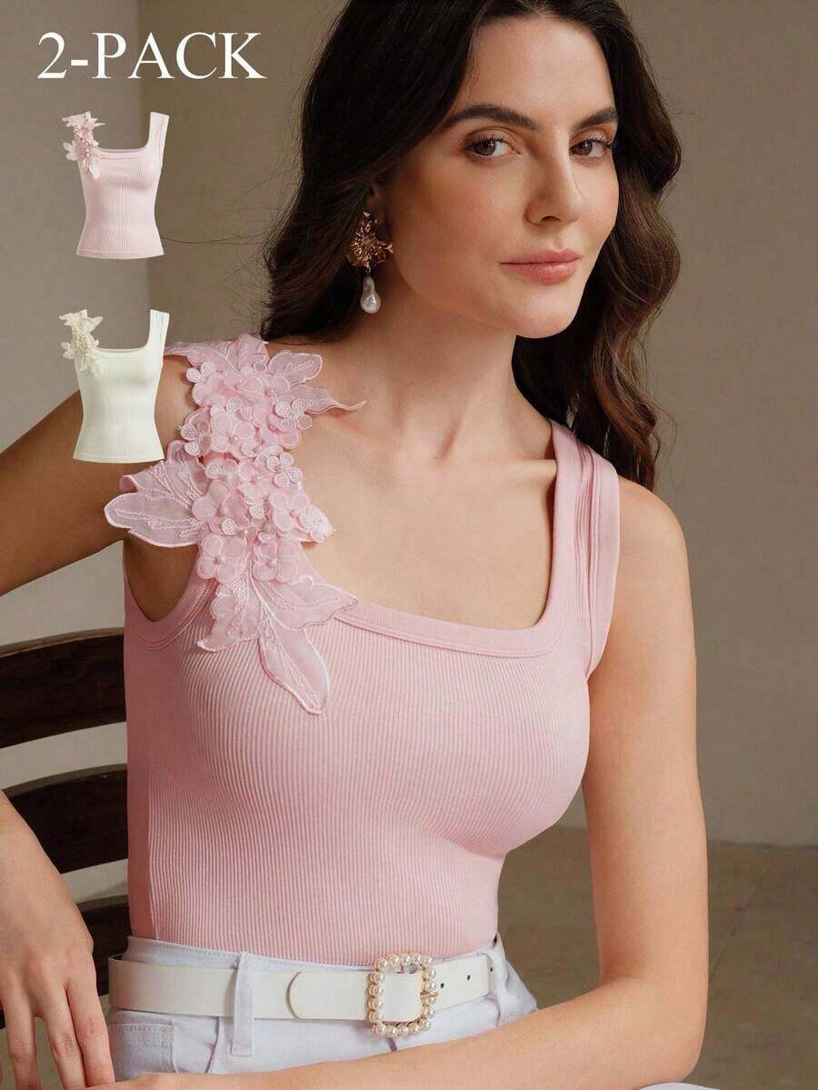 Camiseta de punto de costilla con bordado, de ajuste ceñido, de moda - Multicolor - Ver 1