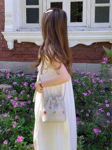 Borsa a secchiello da donna con design originale unico, laccio semplice e motivo a cuore carino, borsa a spalla alla moda per uso esterno, versatile per abbinarsi a uno stile minimalista e alla moda. - bianco - Visualizzare 1