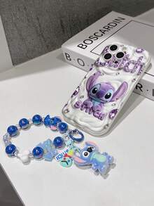 Disney Has Authorized, Phone Case - Chain Set, The Stitch Lilo & Stitch 3D Phone Case Plus A Silicone 3D Stitch Bracelet With Metallic Ring Removable Bracelet, Stitch And Angel Pattern, Compatible With Iphone17/16/15/14/13/12/11/XS/XR/X Plus Pro Max, A Stylish Cartoon Phone Case, The Perfect Gift Choice, Phone Protection, Durable Phone Cover, Great Gift For Friends And Family. - White - View 5