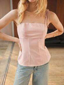 Camiseta sin mangas de verano para mujer, con un diseño de unicolor minimalista y cintura ceñida para una silueta favorecedora.Elegante pero sencilla, adecuada para ocasiones formales como conciertos y actuaciones, así como para un uso casual - Rosa - Ver 7