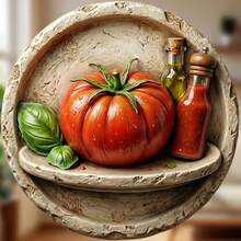 Heirloom Tomato Vine Ripe Red Basil Olive Oil And Rustic Jars Magnet First Light Of The Table Keepsake For Fridge Kitchen Home Decor - H - View 7