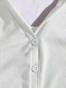 Blusa sin mangas con cuello polo y escote en V para mujer, de estilo casual y chic para la calle, en color marrón - Blanco - Ver 4