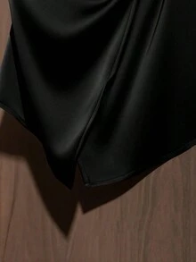 Camisa de mujer con estampado de flores silvestres, cuello, sin mangas, con lazo en la cintura - Negro - Ver 6