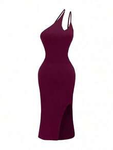 Vestido midi ajustado de unicolor y sexy para mujer - Rojo violeta - Ver 5