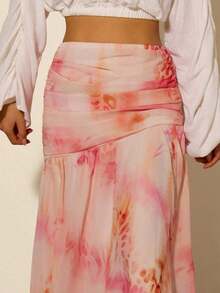 Falda larga estampada con estilo, perfecta para el verano.Presenta un estampado colorido y difuminado, ideal para las vacaciones de verano.El diseño plisado y la tela de gasa fluida la hacen adecuada para el uso diario, las vacaciones en la playa y los viajes románticos.Una falda de verano imprescindible para las mujeres. - Multicolor - Ver 4