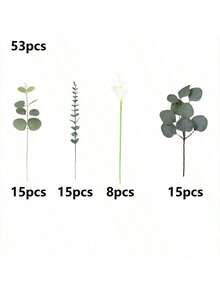 Set de 53/34/16/4 piezas de Flores Artificiales de Eucalipto + Cala, Flores Artificiales DIY, Adecuadas para Decoración de Bodas, Ramos de Novia, Cumpleaños, Día de San Valentín y Decoración de Fiestas - Blanco - Ver 10