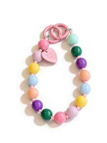 Dopamine Cute Macaron Color Beaded Keychain, Colorful Bead Heart Pendant, Universal Phone Lanyard & Bag Accessory - Multicolor - View 2