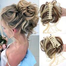 Messy Bun Hair Women Chignon Wig Piece Tousled Updo Air Extensions With Elastic Hair Bands Curly Hair Bun - Multicolor - View 13