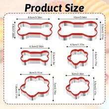 6 Pcs Dog Bone Cookie Cutters Treats, Dog Bone Paw Shapes Cookie Cutters Set, Stainless Steel Biscuit Mold With Soft Pvc Cover Dogs Theme Party, Small Dogs Cutter, Assorted Sizes - Silver, Red - View 3
