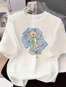 Cute And Youthful Short-Sleeve T-Shirt, Fashionable Short-Sleeve T-Shirt For Spring And Summer 2026, Made In Mexico, 180 Grams. Cartoon Print, Couple Design, Suitable For Indoor Or Outdoor Wear. Crew Neck, Unisex, Ideal For The Office And Leisure. One-Piece Pack. - WH-P631577SLNDXZGY492 - 查看 2