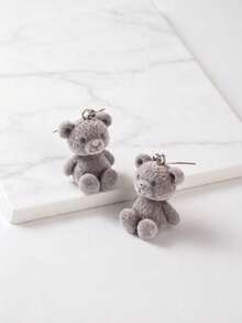 Bông tai hình gấu bông dễ thương, bông tai móc cài mạ bạc, trang sức hình động vật Kawaii dành cho nữ. - Xám - Xem 7