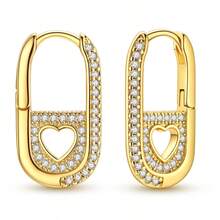1 Pair Original 925 Sterling Silver Plated 18K Gold Hollow Heart U-Shaped Women's Fashion Elegant Earrings, Suitable For Daily Wear, Party, Shopping And Other Occasions, Exquisite Jewelry Gift - Gold - View 9