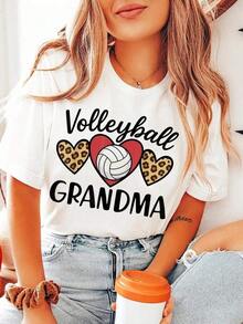 Camiseta para amantes del voleibol con estampado de corazón de leopardo, camisetas gráficas para mujer - Blanco - Ver 7