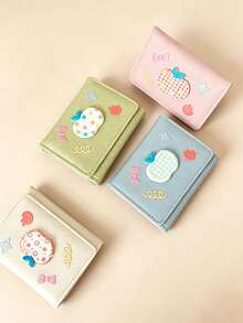 Cute Cream Apple & Lychee Pattern Short Wallet, Cartoon Multi-Slot Card Holder, Niche Portable Multi-Function Coin Purse, Women's Mini Wallet, Small Wallet, Cute Wallet, Travel Essential - Multicolor - View 4