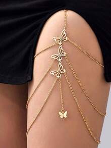 1pc Bohemian Beach Style Sexy Butterfly Pendant Thigh Chain, Elastic Multi-Layer Long Leg Chain, Fashion Personalized Jewelry Gift, Suitable For Daily Outfit, Perfect For Party And Holiday, Multifunctional Accessory For Women Casual And Vacation Wear - Multicolor - View 5