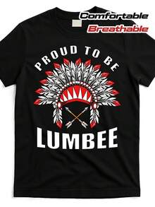 Camiseta Gráfica de la Tribu Lumbee Nativa Americana para Hombre y Mujer - Diseño Atrevido de Plumas y Motivos Tribales, Cómoda de Algodón con Cuello Redondo y Manga Corta, Negra con Letras Rojas/Blancas - Ropa Cultural para el Orgullo de la Tribu Lumbee y Atuendo Casual, Moda Urbana, Camiseta de Estilo Vintage, Estampado Duradero, Tela Transpirable, Camiseta Casual, para Amantes de la Moda Urbana, Hombres y Mujeres - Negro - Ver 2