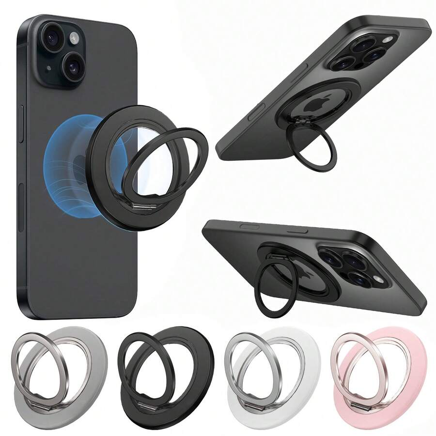 Giá đỡ điện thoại từ tính xoay 360 độ mới - Khóa vòng kim loại có thể gập lại, siêu mỏng, có thể tháo rời, chắc chắn.