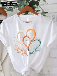 Camiseta Ms. Trebalena - Camiseta casual de manga corta y cuello redondo con estampado de corales en forma de corazón, estilo urbano amigable, transpirable y adecuada para la playa, la oficina y el uso casual, 100% algodón. - Blanco - Ver 7