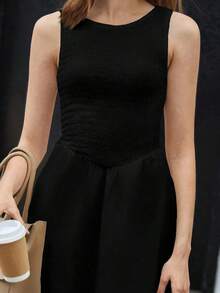 Vestido De Mujer Sin Mangas Con Cintura Ajustada - Negro - Ver 4