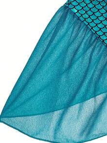 3pcs Girls New Dress, Color Block Fish Scale Design Mesh Ruffle Hem, Lively And Exquisite, Gorgeous Princess Dress, Party Outfit, Birthday Party Gift, Book Week Costume - Multicolor - View 6
