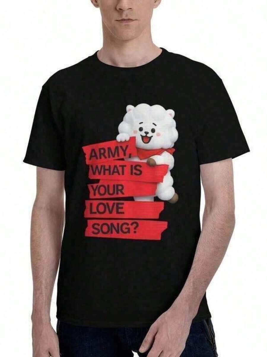 Camiseta unisex con estampado retro de álbum de música, moda femenina, conjunto diario de manga corta, RJ "ARMY, ¿cuál es tu canción de amor?" Camiseta con Estampado de Slogan, Estampado Divertido de Bangtan Sonyeondan Fandom, Camiseta Casual de Manga Corta, Conjunto Madre e Hija, Camisetas para Madre e Hija a Juego. Tejido de algodón elástico, material de algodón puro mejorado, textura suave y ajustada, absorbente de sudor y refrescante, perfecta para el ejercicio diario, citas informales y ropa básica de uso diario. ,Oversized Pure Cotton Casual T-Shirt, Comfy Short Sleeve Basic Style For Teen Girls Young Ladies, Versatile For Daily Wear Street Walk Holiday Vacation Campus Gathering Outdoor Leisure Timeropa ropa de mujer basicos mujer tops de mujer ofertas ropa deportiva de mujer playeras para hombre playeras de mujer y8k mujer - Negro - Ver 1