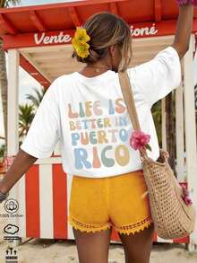 Camiseta para Mujer con Estampado de Bebidas, Cuello Redondo, Manga Corta, Diseño Oversized, Ideal para Fiesta - Negro - Ver 1