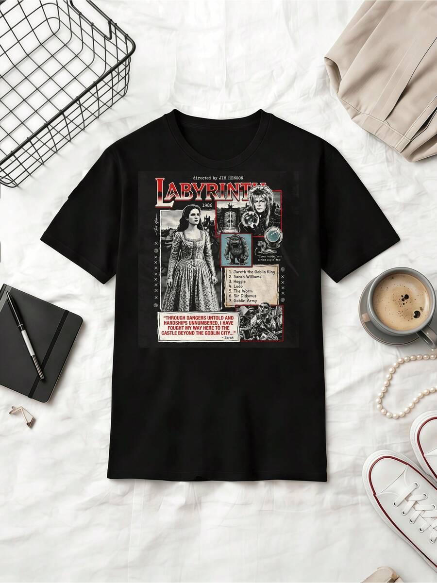 Labyrinth 1986 Movie Graphic Tee Jim Henson Fantasy Film T-Shirt - Black - View 1