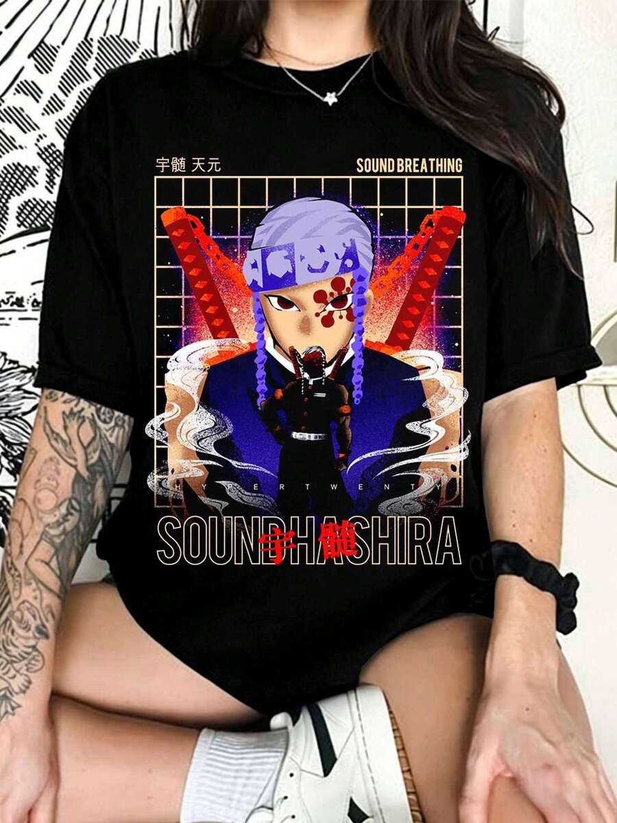 D-DemonSS S-SlayerS Sound Hashira T-Shirt, Anime Graphic T-Shirt, Streetwear For Fans - Black - View 1
