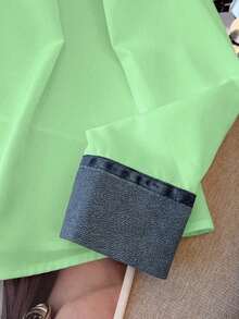 Camisa de efecto de mezclilla de parchwork casual para mujer, otoño/invierno - Verde - Ver 5