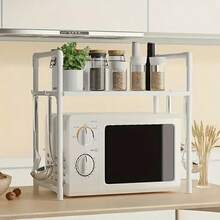 1pc Microwave Oven Rack With Hook, Black & White Options, Expandable - Vertical Countertop Storage Rack, Suitable For Toaster, Air Fryer, Easy To Install, Sturdy Metal Structure, Space-Saving Design - Microwave Oven Rack - View 17