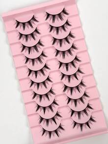 10 Pairs Anime Style False Eyelashes, Thick Black Pointed Tip Cartoon Eyelashes, Cute Lashes For Party, Natural Makeup Effect Anime Lashes, Delicate Korean Style Lashes, Exaggerated Thick Japanese Cosplay Lashes - Black - View 3