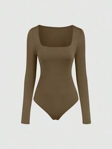 Sweetro Set de 3 bodys de manga larga para mujer en color albaricoque, marrón café y negro, de ajuste ceñido y estilo minimalista y versátil para el día a día - Multicolor 7 - Ver 5