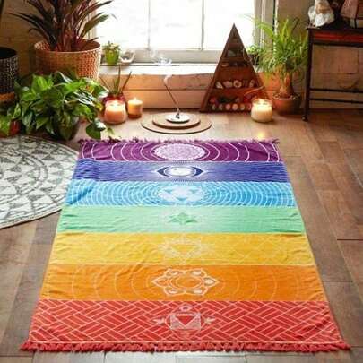 Bufanda/chal liviano y colorido de microfibra con flecos, adecuado para yoga, pilates, fitness en casa, también se puede usar como tapiz decorativo de pared