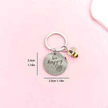 1pc "Bee Happy" Bee Keychain With Engraved Disc And Rhinestone Bee Charm, Uplifting Accessory For Bags/Clothes, Unisex, Great Gift For Girlfriends - Multicolor - View 5