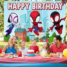 1pcs M Arvel S Pider-Man Happy Birthday Backdrop, Superhero Theme Party Decorations For Boys, City Buildings Photography Background For Cake Table, Iconic Spidey Wall Decor For Outdoor And Indoor Celebration, Creative Birthday Banner For Fans And Comic Lovers, Epic Hero Action Theme Party Supplies - Nhiều màu-A - Xem 5