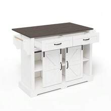 Kitchen Island With Fold-Down Worktop, Kitchen Trolley On Casters, Kitchen Unit With 2 Sliding Doors And 2 Drawers, Barn Style, White, Kitchen Storage Unit, 120 * 45 (70) * 91 Cm - 白色 - 查看 1