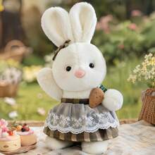 11.02 Inch Cute Rabbit Plush Doll, Soft And Fluffy Stuffed Rabbit Doll With Lace Dress And Carrot Accessories, Adorable Plush Rabbit Stuffed Animal With Bow Tie, Cute Stuffed Animal Pillow, Home Decor, Room Decor, Sofa Cushion Japanese Style Rabbit Plush - Multicolor - View 10