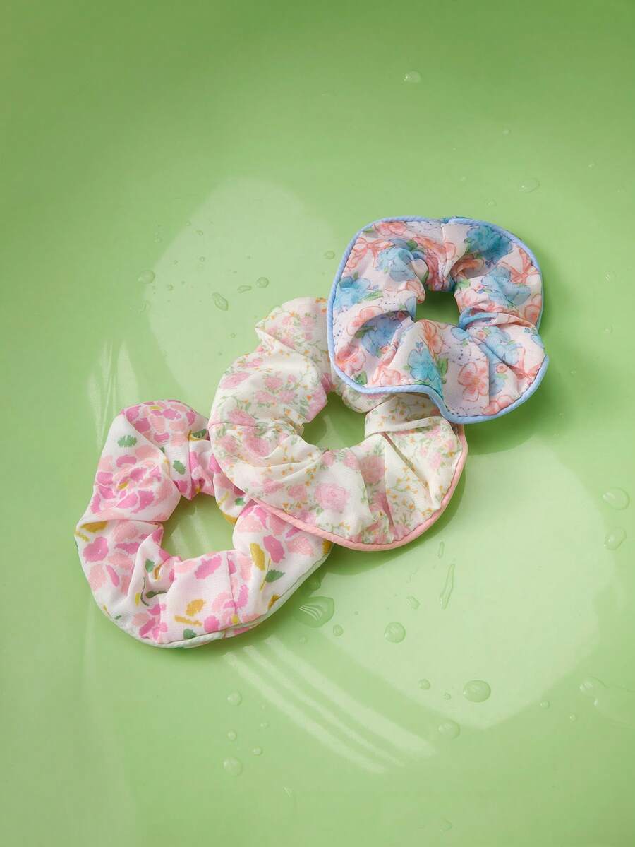 Trivaya 3pcs/Set Floral Scrunchies, Oversized Hair Ties, Cute Ponytail Holders, Back To School ,Gifts Hair Accessories Head Accessories Elastic Band Hair Rubber Bands - Multicolor - View 1