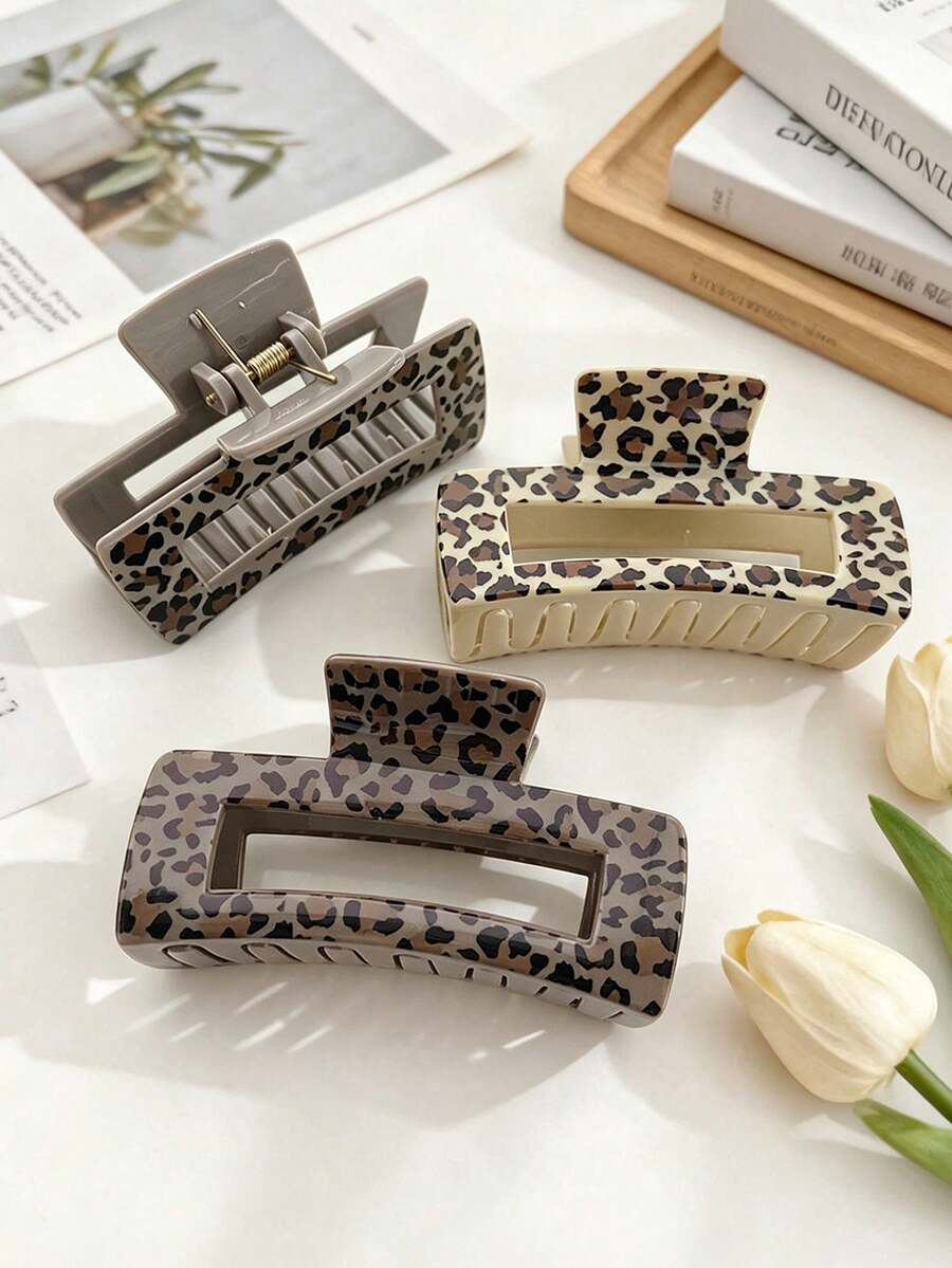 3pcs Leopard Print Hair Clips, Suitable For Casual Outings, Bohemian Style, Suitable For Summer Wear Summer Hair Accessories Vacay Claw Clips - Multicolor 7 - View 1