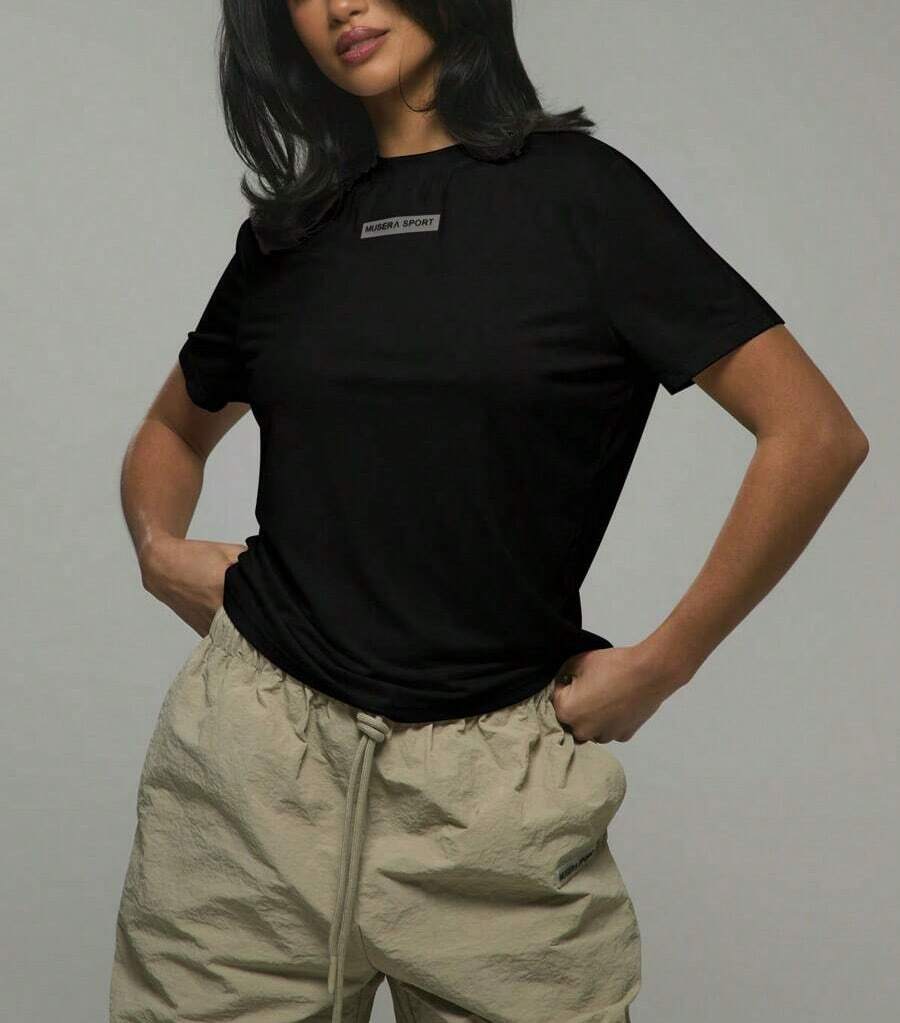 Playera de mujer 100% algodón manga corta diseño ajustada transpirable para verano - Negro - Ver 1