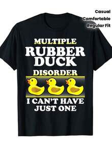 4-Pack Funny T-Shirts With Rubber Duck Graphics - Slogans "Multiple Rubber Duck Disorder" And "Can't Have Just One", Casual Short Sleeve Crew Neck Comfortable Fit Cotton Tees With Yellow Duck Print, All Season Wear, Ideal Gift For Birthdays, Christmas, Parties And Everyday Wear (Black With White Duck Design) - Machine Washable, Durable Heat Transfer Print, Humorous Rubber Duck Theme - 黑色 - 查看 6