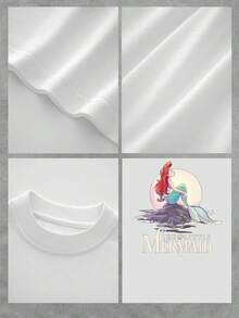 Illustration Of A Red-Haired Mermaid Sitting On A Moonlit Rock, Symbolizing Freedom, Dreams, And A Connection To The Sea, Creating A Magical And Elegant Feel. This Comfortable And Perfect Casual Women's T-Shirt Is Ideal For Summer. - 白色 - 查看 4