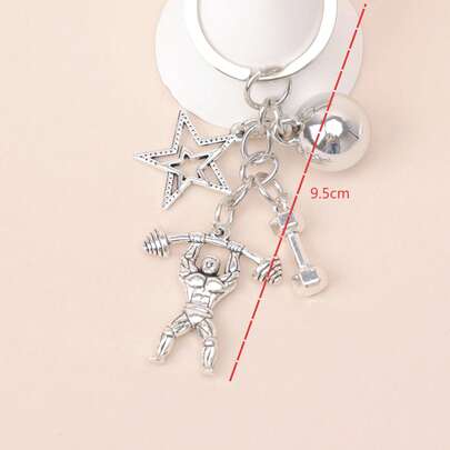 1pc Men's Fitness Muscle Man Weightlifting Alloy Pendant, Dumbbell & Five-Pointed Star Charm, Sports Style Bag Accessory