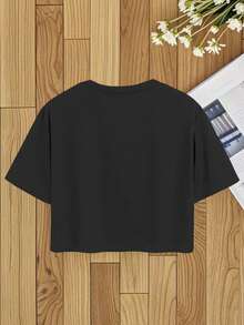 Women's Short-Sleeve Round-Neck T-Shirt, Casual Y2K Slim-Fit Cropped Top, Stylish And Figure-Flattering, 100% Polyester , Machine Washable And Easy To Care For, With A Casual Design Featuring The American Flag And "USA" Lettering Print. Printed Design, New Summer 2026 Collection, Suitable For Travel, Outdoor Activities, And Daily Wear - New Summer Cropped Top, Y2K Style Short Sleeve Cotton T-Shirt, Vacation & Beach Style, Suitable For Sports And Daily Wear - 黑色 - 查看 2