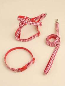 Red Plaid Polyester Collar, Harness And Leash 3 Pieces Set, Suitable For Small Poodles And Bichons For Year-Round Outdoor Play (Not Suitable For Large Dog Breeds) - Red - View 7