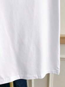 Camiseta casual de mujer de manga corta con cuello redondo y estampado de corazón en bloques de color - Blanco 9 - Ver 5