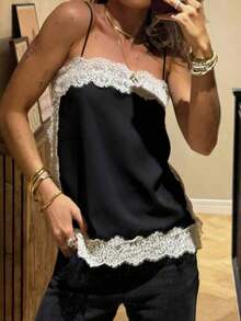 Blusa de satén y encaje blanca, elegante y de moda para mujer, nueva colección de verano DEEKA - Negro - Ver 3